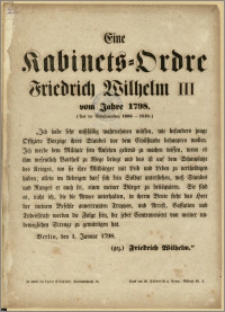 Eine Kabinets-Ordre Friedrich Wilhelm III vom Jahre 1798 : (Aus der Gesetzsammlung 1806-1810)