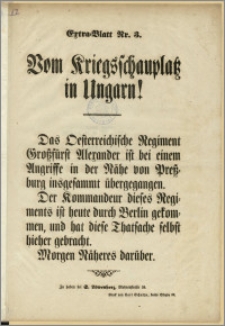Extra-Blatt Nr. 3. Vom Kriegsschauplatz in Ungarn!