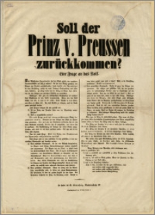 Soll der Prinz v. Preussen zurückkommen? : Eine Frage an das Volk