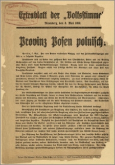 [Ulotka] : [Inc.:] Volksstimme. Extrablatt der "Volksstimme". Bromberg, den 8. Mai 1919. Provinz Posen polnisch!