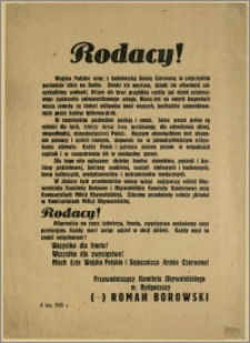 [Obwieszczenie] : Rodacy! [Inc.:] Wojsko Polskie wraz z braterską Armią Czerwoną w zwycięskim pochodzie idzie na Berlin. […], [Bydgoszcz] - 8 luty 1945 r.