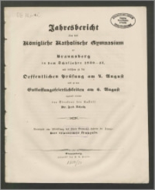 Jahresbericht über das Königliche Katholische Gymnasium zu Braunsberg in dem Schuljahre 1850-51