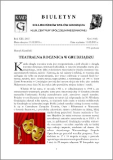 Biuletyn Koła Miłośników Dziejów Grudziądza 2015, Rok XIII, nr 6(418) : Teatralna rocznica w Grudziądzu