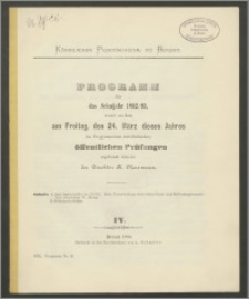 Königliches Progymnasium zu Berent. Programm für das Schuljahr 1892/93