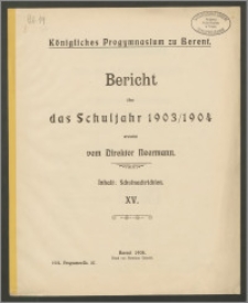 Königliches Progymnasium zu Berent. Bericht über das Schuljahr 1903/1904