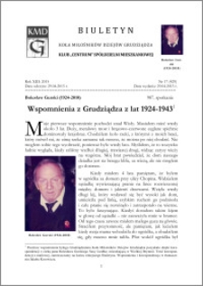 Biuletyn Koła Miłośników Dziejów Grudziądza 2015, Rok XIII, nr 17(429) : Wspomnienia z Grudziądza z lat 1924-1943