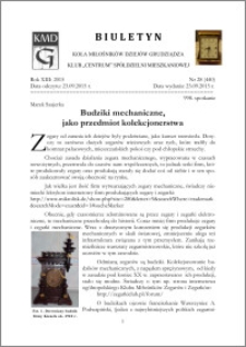 Biuletyn Koła Miłośników Dziejów Grudziądza 2015, Rok XIII, nr 28(440) : Budziki mechaniczne, jako przedmiot kolekcjonerstwa