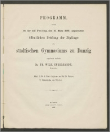 Programm womit zu der auf Freitag, den 19. März 1969, angesetzten öffentlichen Prüfung der Zöglinge des städtischen Gymnasiums zu Danzig