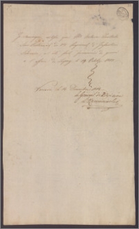 Zaświadczenie stwierdzające, że porucznik 2 pułku piechoty Antoni Zientek został wzięty do niewoli pod LIpskiem 19 X 1813 r.