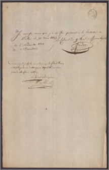 Fredro [Seweryn] oświadcza, że w dn 31 pażdziernika 1813 r. został wzięty do niewoli pod Kulmem