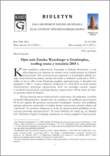 Biuletyn Koła Miłośników Dziejów Grudziądza 2015, Rok XIII, nr 36(448) : Opis ruin Zamku Wysokiego w Grudziądzu, według stanu z września 2015 r.