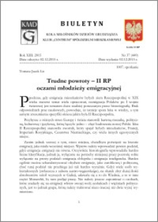 Biuletyn Koła Miłośników Dziejów Grudziądza 2015, Rok XIII, nr 37(449) : Trudne powroty – II RP oczami młodzieży emigracyjnej