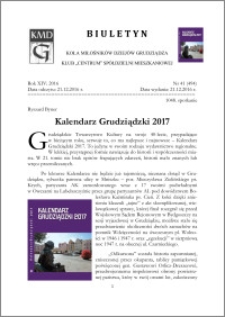 Biuletyn Koła Miłośników Dziejów Grudziądza 2016, Rok XIV, nr 41(494) : Kalendarz Grudziądzki 2017