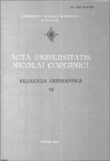 Acta Universitatis Nicolai Copernici. Nauki Humanistyczno-Społeczne. Filologia Germańska, z. 7 (122), 1981