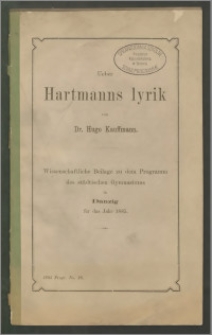 Über Hartmanns Lyrik