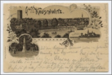 Gruss aus Kruschwitz : Mäusethurm = Mysia Wieża, Kath. Kirche = kościół katolicki, Kaiser-Denkmal Pomnik cesarza