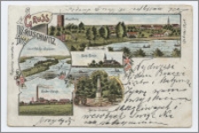 Gruss aus Kruschwitz : Mäusethurm, Insel Adelka i. Goplasee, Kath. Kirche, Zuker-Fabrik, Kaiser Denkmal