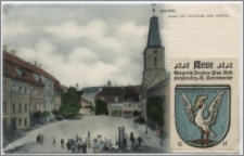 Mewe. Markt mit Rathaus und Kirche