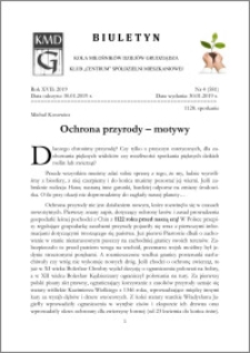 Biuletyn Koła Miłośników Dziejów Grudziądza 2019, Rok XVII nr 4(581) : Ochrona przyrody – motywy