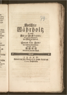 Hoch Edler Bährholtz da man Dich zur Grufft begleitet, So trägt die Schuldigkeit den Zinsz der Liebe ab. Jst Jemand dieser Stadt? der mirs vorübel deutet, der wisse, dasz ich Dich bedaur bisz in mein Grab