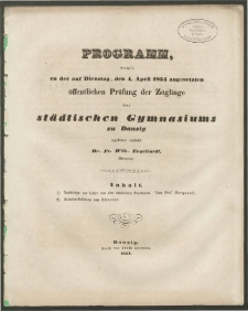 Programm, womit zu der auf Dienstag, den 4. April 1854 angesetzen öffentlichen Prüfung der Zöglinge des städtischen Gymnasiums zu Danzig