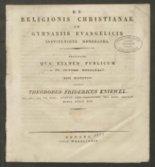 De religionis christianae in Gymnasiis evangelicis institutione moderanda