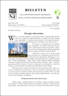 Biuletyn Koła Miłośników Dziejów Grudziądza 2019, Rok XVII nr 27(604) : Energia odnawialna
