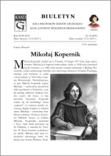 Biuletyn Koła Miłośników Dziejów Grudziądza 2019, Rok XVII nr 32(609) : Mikołaj Kopernik