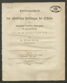Einladungsschrift zu den öffentlichen Prüfungen der Schüler des Königlichen Katholischen Gymnasiums in Braunsberg den 13. 14. und 15. August 1832