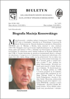 Biuletyn Koła Miłośników Dziejów Grudziądza 2020, Rok XVIII nr 7 (621): Biografiia Macieja Kosowskiego
