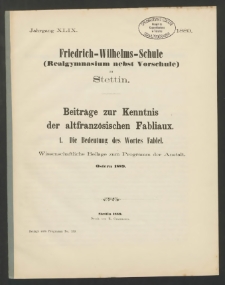 Beiträge zur Kenntnis der altfranzösischen Fabliaux. 1. Die Bedeutung des Wortes Fablel