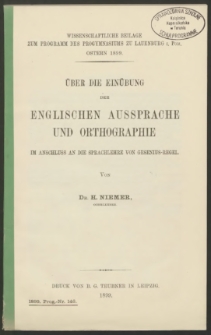 Über die Einübung der englischen Aussprache und Orthographie im Anschluss an die Sprachlehre von Gesenius-Regel