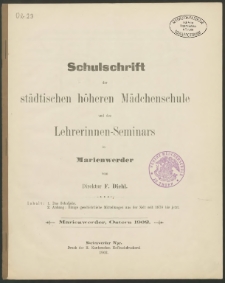 Schulschrift der städtischen höheren Mädchenschule und des Lehrerinnen-Seminars in Marienwerder, Ostern 1902