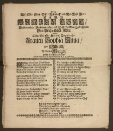 Als der Wol-Edle, Ehren-Veste, Nahmhaffte [...] Herr Daniel Eske, Wohlmeritirter Rathsverwandter und Richter der Alten-Stadt Thorn Sein Hochzeitliches Festin Mit der [...] Frauen Sophia Anna, Geb. Willerin, Verwittibte[n] Königin [...] celebrirte, Wurde Beyderseits zu Ehren folgende Aria præsentiret