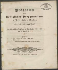 Programm des Königlichen Progymnasiums zu Hohenstein in Preussen. Eine Einladungsschrift zu der öffentlichen Prüfung im Schuljahre 1845-1846 am 3. April 1846
