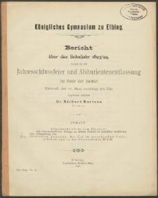 Königliches Gymnasium zu Elbing. Bericht über das Schuljahr 1893/1894