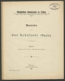 Königliches Gymnasium zu Elbing. Bericht über das Schuljahr 1894/1895