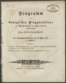 Programm des Königlichen Progymnasiums zu Hohenstein in Preussen. Eine Einladungsschrift zu der öffentlichen Prüfung am 18. März 1853