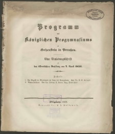 Programm des Königlichen Progymnasiums zu Hohenstein in Preussen. Eine Einladungsschrift zu der öffentlichen Prüfung am 7.April 1854