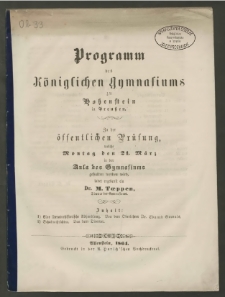 Programm des Königlichen Gymnasiums zu Hohenstein in Preußen. Zu der öffentlichen Prüfung, welche Montag den 21. März