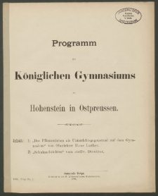 Programm des Königlichen Gymnasiums zu Hohenstein in Ostpreussen