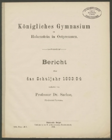 Königliches Gymnasium zu Hohenstein in Ostpreussen. Bericht über das Schuljahr 1893/94