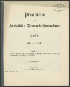 Programm des Königlichen Bismarck-Gymnasiums zu Pyritz. Ostern 1894