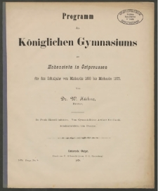 Programm des Königlichen Gymnasiums zu Hohenstein in Ostpreussen für das Schuljahr von Michaelis 1878 bis Michaelis 1879