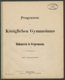 Programm des Königlichen Gymnasiums zu Hohenstein in Ostpreussen