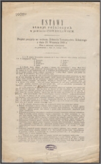 Ustawy stacyi rolniczych w powiecie Inowrocławskim : projekt przyjęty na walnem Zebraniu Towarzystwa Rólniczego z dnia 19. września 1868 r. wraz z zmianami uchwalonemi na posiedzeniu z dnia 14. lutego 1868