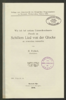 Wie ich bei meinen Untersekundanern Freude an Schillers Lied von der Glocke zu erwecken versuche