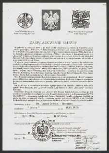 Zaświadczenie służby w1-szej wil. Brygadzie partyzanckiej Armii Krajowej ; egz. nr 53