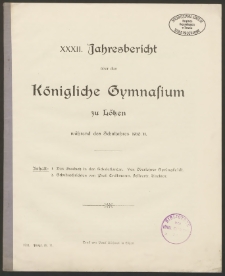 XXXII. Jahresbericht über das Königliche Gymnasium zu Lötzen während des Schuljahres 1910/11