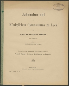 Jahresbericht des Königlichen Gymnasiums zu Lyck für das Schuljahr 1892/93